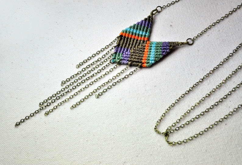 Single Chevron Necklace Olive Purple Orange image 1