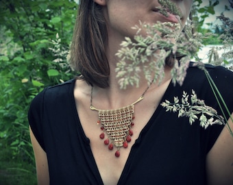 Cleopatra Necklace on hammered brass with jasper stones