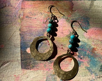 Hammered Sun Earrings with Turquoise