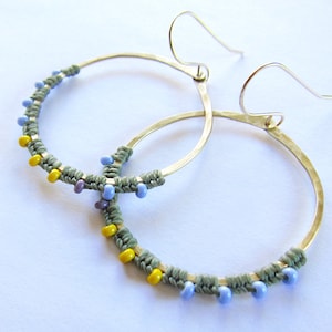 Full Moon Rising Hoops in sage green and periwinkel and yellow image 1