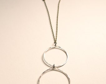 Double Silver Hoop Necklace