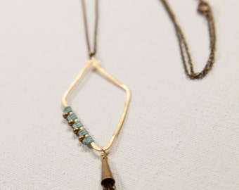 Diamond & Tassel Necklace (aqua, brass)