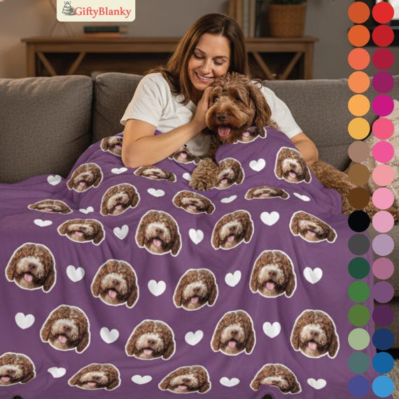 Custom Pet Photo Face Blanket: Personalized Dog Owner, Cat Mom and Cat Dog Throw Gift, Minky and Sherpa
