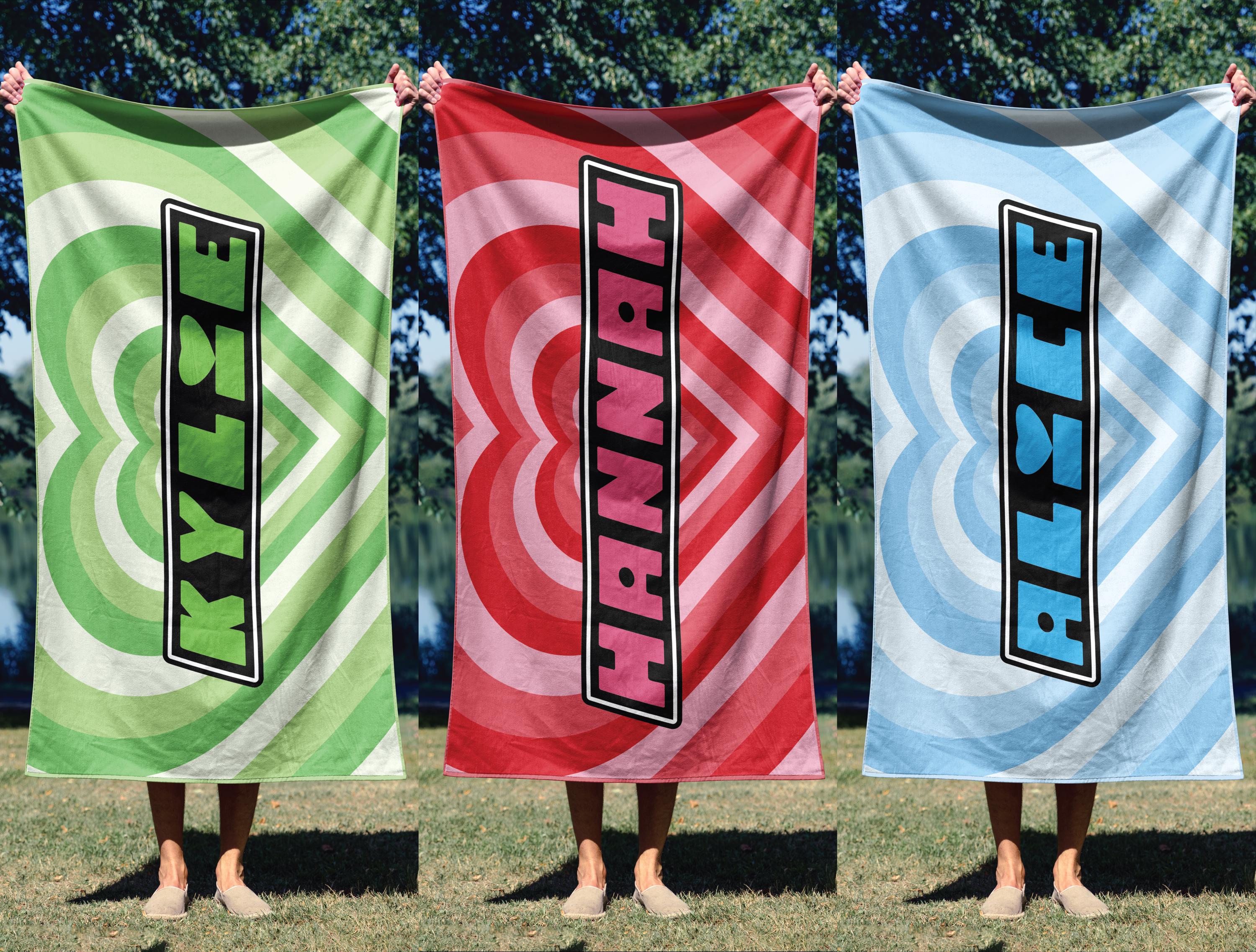 Custom Heart Beach Towel - Perfect Name Towel Gift for Girls, Women, Daughter, Girlfriend, Kids - Personalized Friendship Gift, Bachelorette