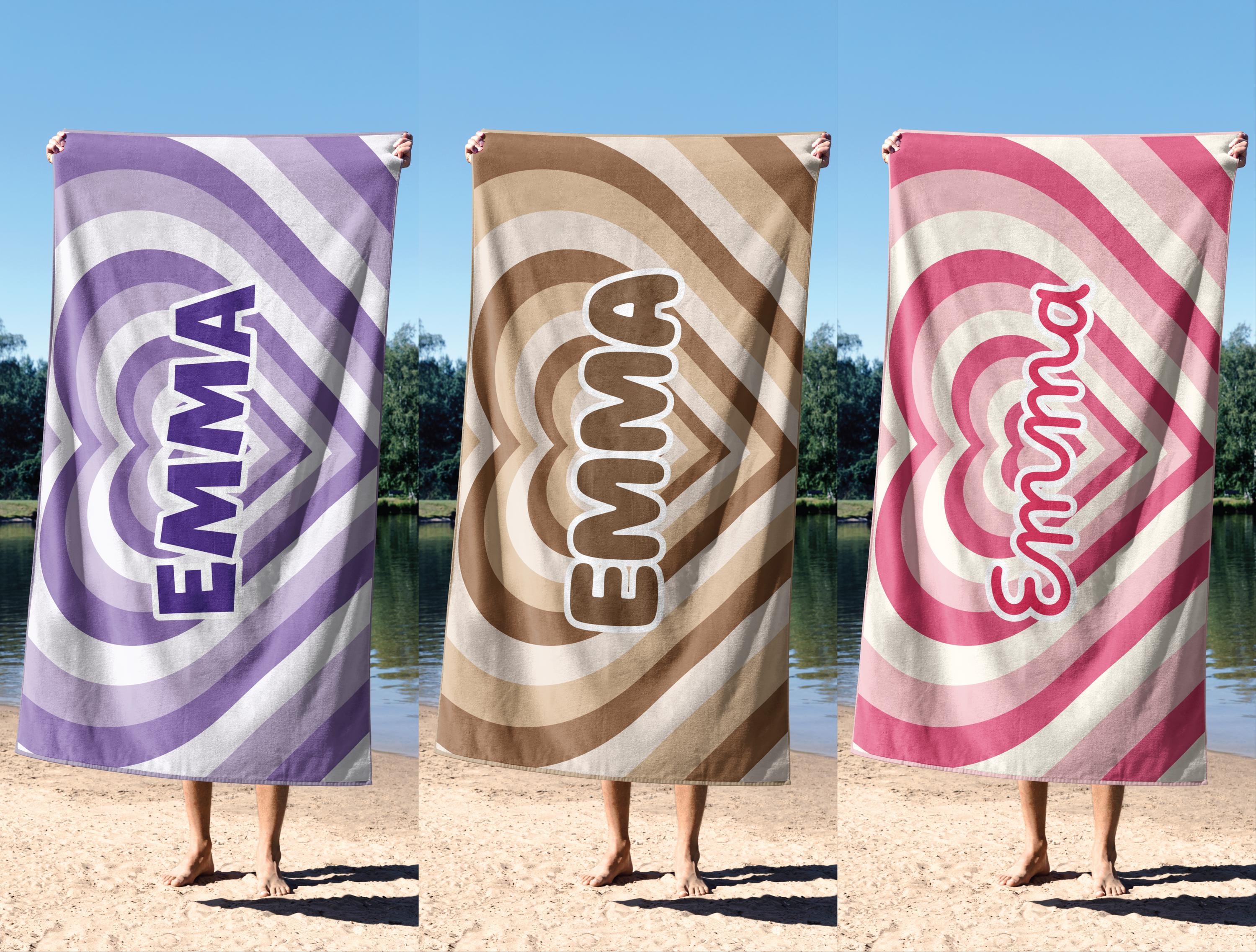Custom Heart Beach Towel - Perfect Name Towel Gift for Girls, Women, Daughter, Girlfriend, Kids - Personalized Friendship Gift, Bachelorette