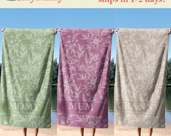 Mother’s Day Gift for Grandma, Custom Grandma Summer Gift, Grandmother Vacation  Beach Towel, Personalized Mother Pool Towel with Child Name