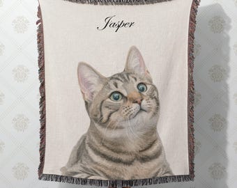 Custom Pet Portrait Tapestry: Watercolor Dog or Cat Photo Blanket