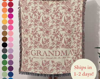 Personalized Grandmother Woven Blanket - Custom Grandma Throw - Nana Floral Throw - Best Gift for Grandparents - Gift for Mom, Birthday Gift