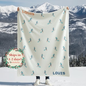 Personalized Ski Mountain Blanket: Custom Name Winter Sherpa Skiing Throw
