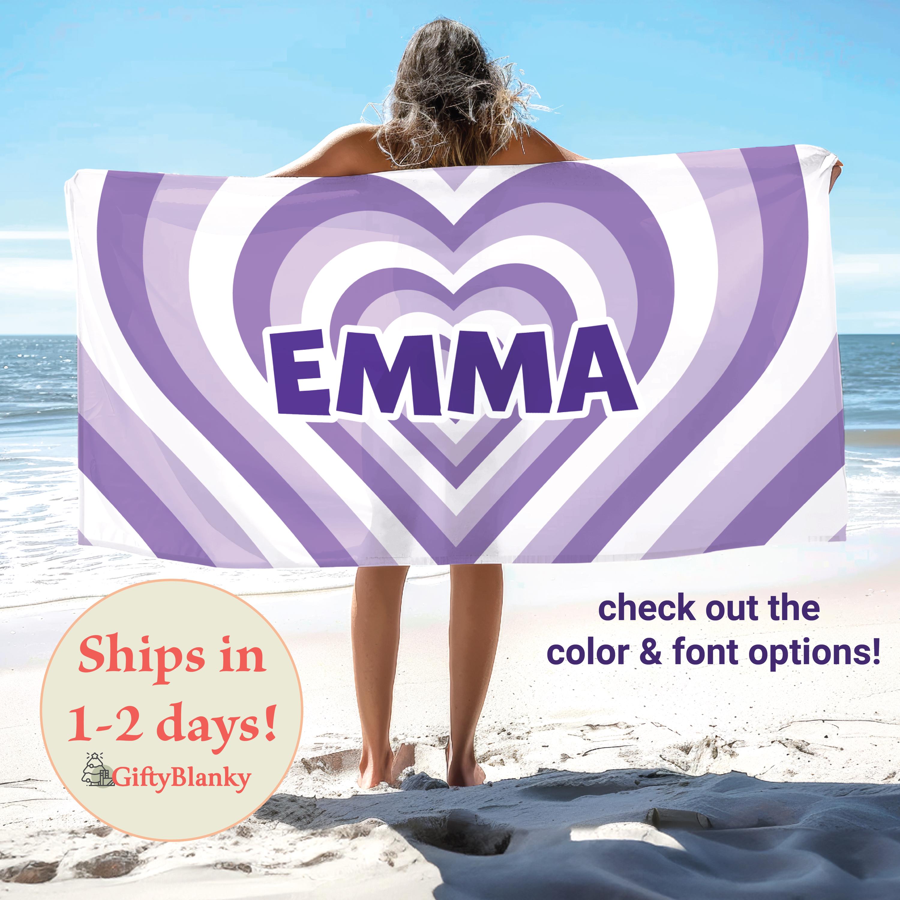 Custom Heart Beach Towel - Perfect Name Towel Gift for Girls, Women, Daughter, Girlfriend, Kids - Personalized Friendship Gift, Bachelorette