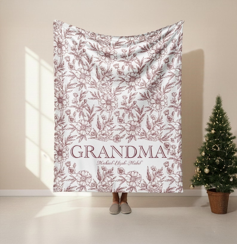 Personalized Grandmother Woven Blanket - Custom Grandma Throw - Nana Floral Throw - Best Gift for Grandparents - Gift for Mom, Birthday Gift image 6