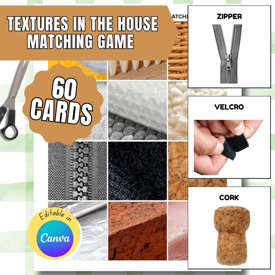 Realistic Texture Matching Game, 60 Flashcards, Preschool Sensory ...
