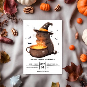 Modèle d'Halloween mignon, invitation imprimable, version pour téléphone, invitation à une fête, carte d'invitation chat noir, invitation numérique drôle