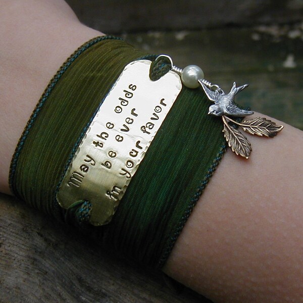 The Hunger Games SILK RIBBON Wrap - May The Odds Be Ever In Your Favor BRONZE Stamping