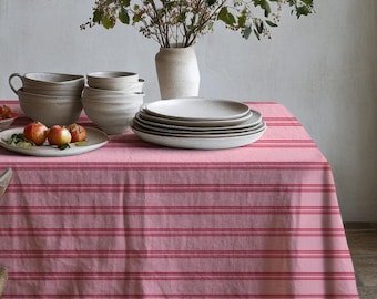 Mantel de rayas rosas, moderno mantel de lino para mesa de comedor, decoración rústica para cocina, elegante mantelería, mantel rectangular.