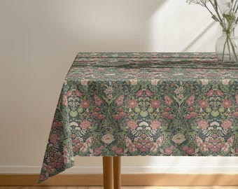 Grüne William Morris Style Tischdecke, Vintage Botanische Blumentischdecke, Kunst und Handwerk Esstischwäsche