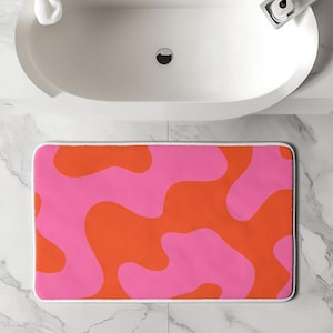 Pink & Orange Abstract Bath Mat – Modern Bathroom Decor, Soft Non Slip Rug for Colorful Artistic Home Style, Set of 2