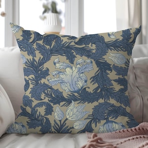 William Morris Dream: Vintage Floral Blue Pillow Cover – dekoracyjna poduszka, poduszka dekoracyjna w stylu Art Nouveau, rustykalny akcent wystroju domu