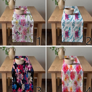 Floral Table Runner, Flowers Print Table Runner, Pink Floral Table Decoration, Blue Table Runner, Print Table Runner, Roses Table