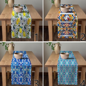 Italian-Inspired Majolica Tablecloth Runner - Lemon Pattern Kitchen Decor | Elegant Dining Room Accent for Tables, Gifts for Her
