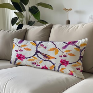 Bird and Branch Pattern Pillow Cover, Extra Long Lumbar Pillow - Elegant Floor Cushion, Decorative Accent for Living Room and Bedroom Decor