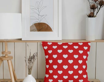 Red White Heart Pillow Cover - Charming Cushion for Teen Girl's Room Decor | Girls' Night Pillow, Romantic Bedroom Accent