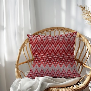 Red Chevron Pillow Cover, Lumbar Throw Pillow Zigzag Cushion, Colourful Red Pillowcase, Chevron Euro Sham Cover, Decorative Cushion