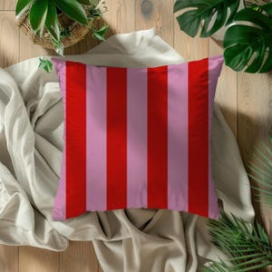 Red Pink Striped Pillow Cover – Cozy Home Cushion for Kids’ Room & Living Space | Soft Lumbar and Square Pillow for Playful Decor