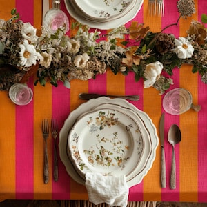 Orange Pink Striped Tablecloth, Modern Colorful Dining Decor, Rectangle Square Round Table Cloth, Summer Party Wedding Table Linen