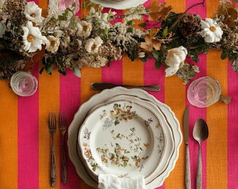Orange Pink Striped Tablecloth, Modern Colorful Dining Decor, Rectangle Square Round Table Cloth, Summer Party Wedding Table Linen