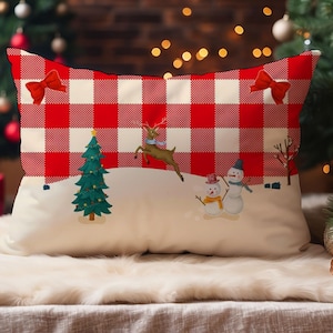 Colorful Plaid Lumbar Pillow Cover - Festive Cushion for Cozy Home Decor | Christmas Accent, Multiple Sizes Available, Happy New Year Gift