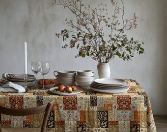 Mantel floral de patchwork otoñal: colores cálidos de otoño, decoración rústica vintage, mantel a medida