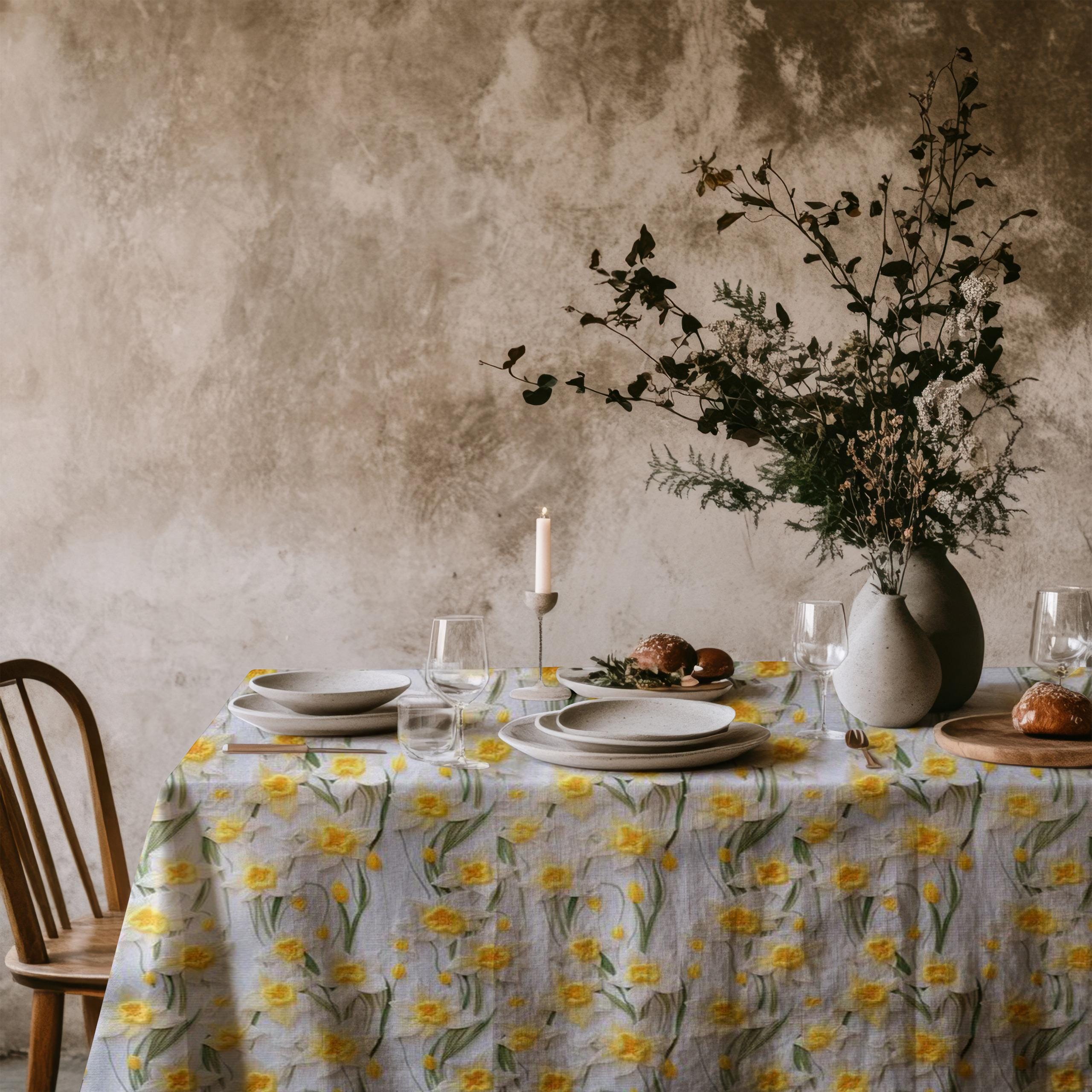 Tablecloth Yellow Insects Yellow Floral Embroidered Effect Tablecloth – Spring Botanical Print ...