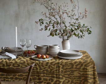 Gold Brown Leopard Print Tablecloth, Animal Print Dining Table Cover, Modern Rustic Home Decor, Elegant Party Linen Decoration