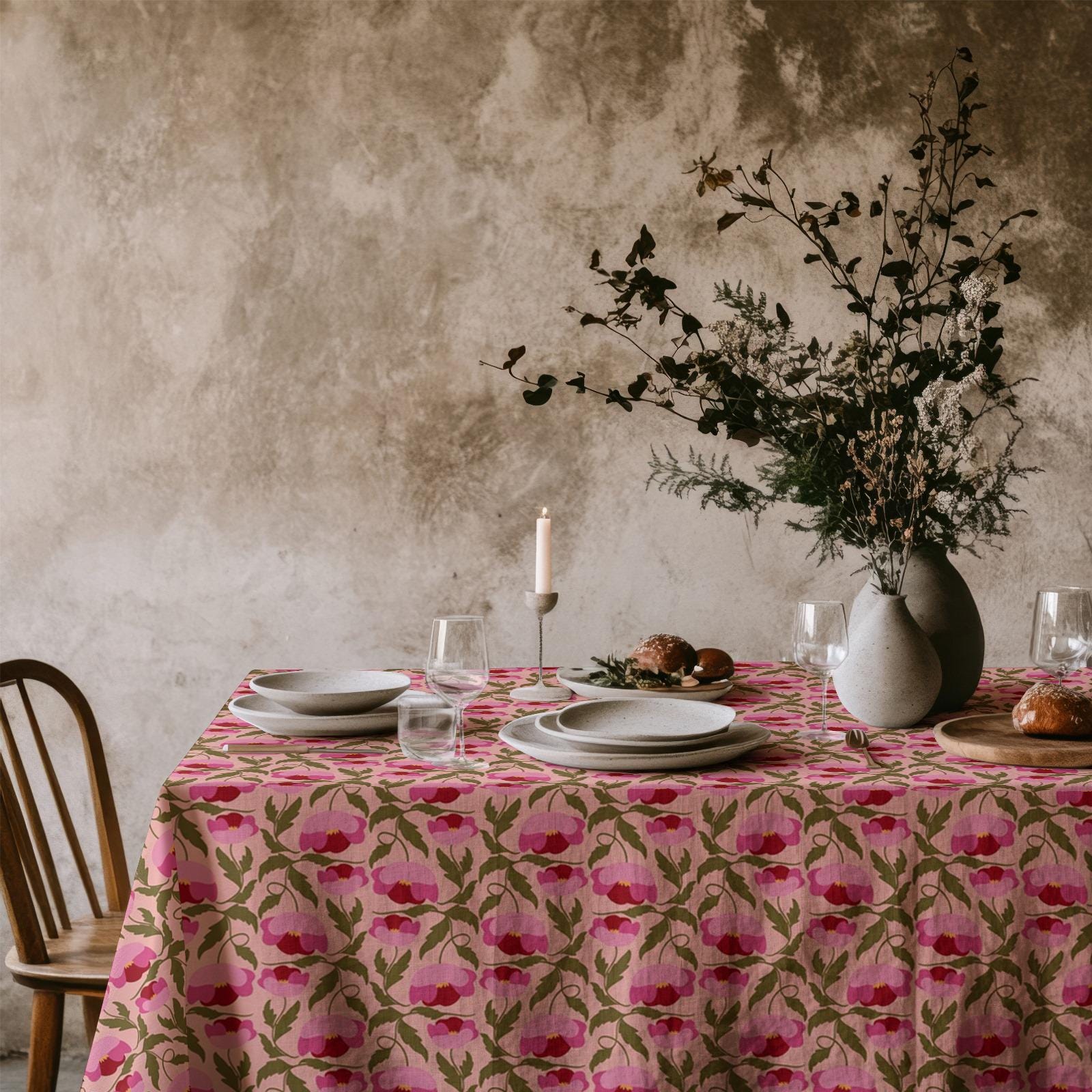Tovaglia Rettangolare Floreale Shabby Chic - Impermeabile 100% Poliestere - Rosa Vintage 150x200 Cm - Per Picnic E Cene - 5