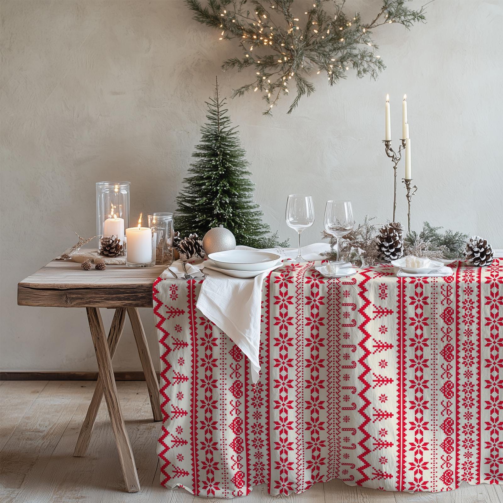 Rote weihnachtliche Tischdecke, Tischdecke für Weihnachten, festliche Winterdekoration