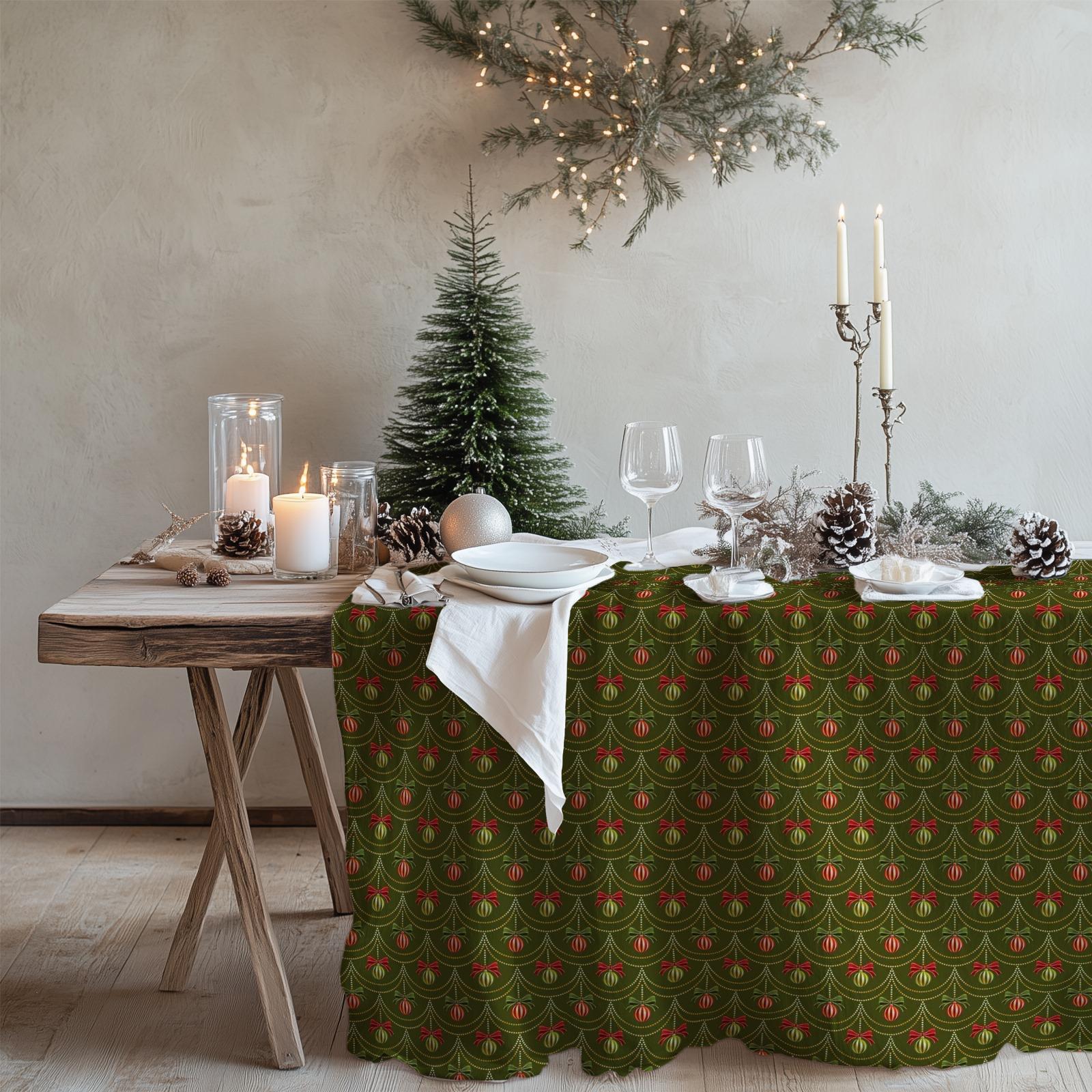 Grün rote Weihnachtsverzierung Tischdecke - Festliche Feiertags-Tischdecke für Esszimmer, gemütliches Winter-Wohndekor