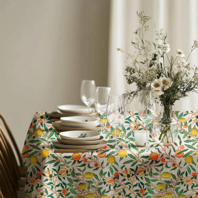 Citrus-themed rectangle tablecloth, adding a fresh Mediterranean touch to any kitchen or dining space.