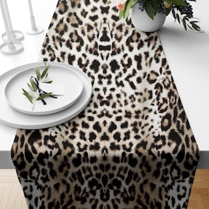 Leopard Print Table Runner, Animal Print Brown and Black, Safari Nature Design Tablecloth, Custom Sizes, Boho Farmhouse Decor