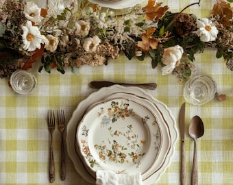 Yellow - White Gingham Table Cover, French Country Kitchen Decor, Cozy Home & Country Kitchen Aesthetic,  Rustic Farmhouse Dining TableCloth
