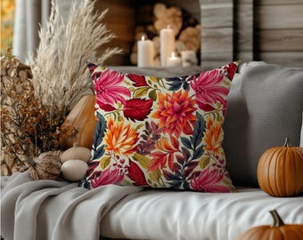 Autumn Flower Pillow Cover - Fall Floral Cushion, Cozy Seasonal Decor | Harvest Home Accent, Thanksgiving Gift