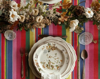 Multicolor Striped Tablecloth, Bright Colorful Dining Table Cover, Rectangle Round Square Table Linen, Boho Summer Party Home Decor