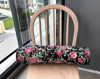 Black Floral Cushion, 6x24, Roll Pillow, Decorative Pillow Case, Flower Print, Floral Accent Pillow, Floral Trend Cushion, Gift For Home