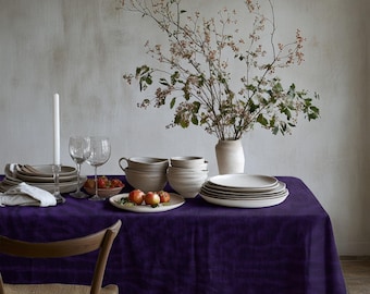 Purple Leopard Print Tablecloth, Modern Linen Table Cover, Bold Dining Room Decor, Boho Farmhouse Kitchen Table Linen, Unique Home Style
