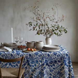 William Morris Blue Vintage Floral Tablecloth, Artistic Design, Custom Size, Classic Home Decor, Floral Table Cover