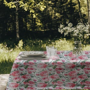 Romantic Pink Peony Tablecloth for Outdoor Dining – Elegant Rectangle Floral Table Cover for Spring & Garden Table Settings