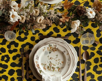 Yellow Leopard Print Tablecloth, Modern Animal Print Table Cover, Bold Dining Table Linen, Boho Home Decor, Unique Kitchen Party Decoration