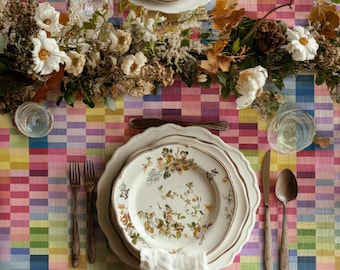 Colorful Checkered Tablecloth, Multicolor Grid Pattern Table Cover, Modern Dining Tablecloth, Aesthetic Kitchen Decor, Vibrant Table Cover