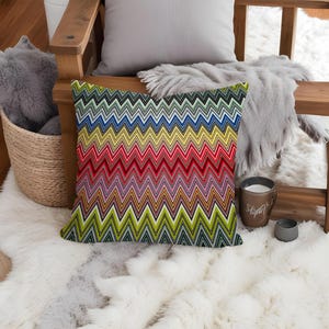 Chevron Pillow Cover - Modern Colorful Zigzag Geometric Throw Pillow, Vibrant Euro Sham, Colorful Pillow Case for Home Decor