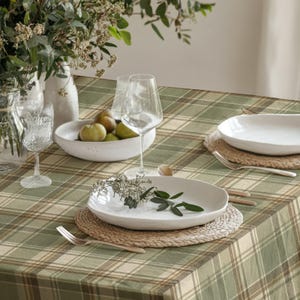 Sage green plaid tablecloth